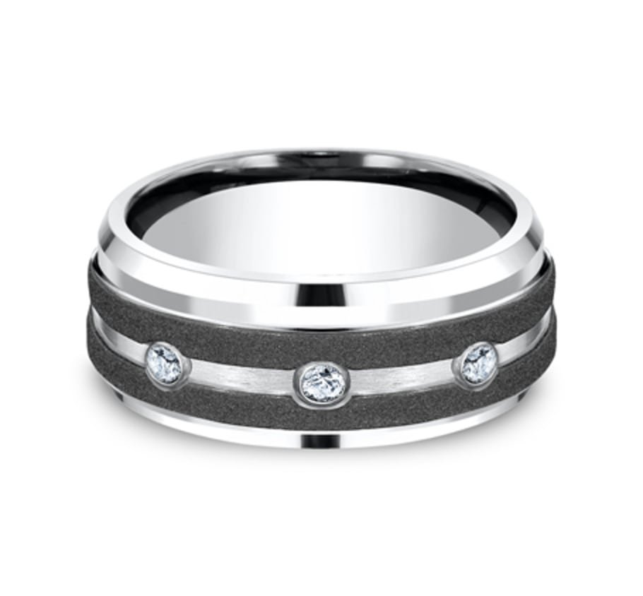 The Architect 9.00 mm White Cobalt Graphite Stripe & Diamond Wedding Ring (1/5 TCW)