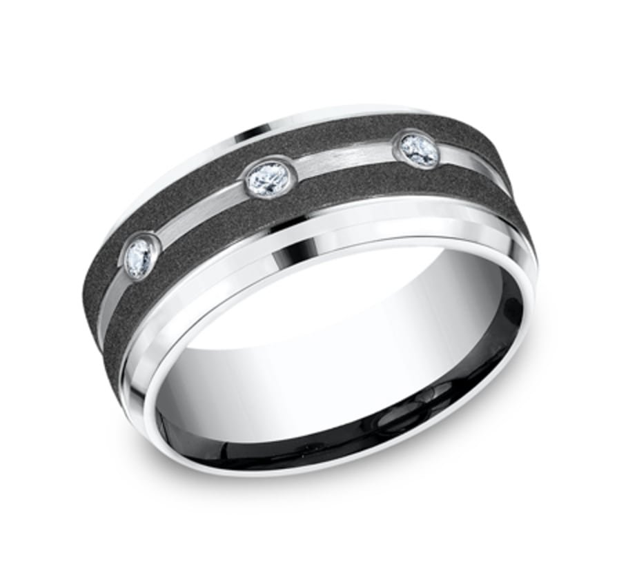 The Architect 9.00 mm White Cobalt Graphite Stripe & Diamond Wedding Ring (1/5 TCW)