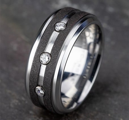The Architect 9.00 mm White Cobalt Graphite Stripe & Diamond Wedding Ring (1/5 TCW)