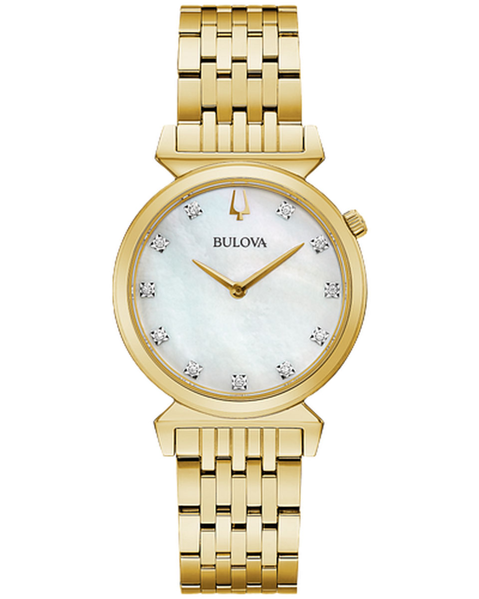 Bulova 30MM Regatta Diamond Yellow Gold Mother-of-Pearl Women's Watch