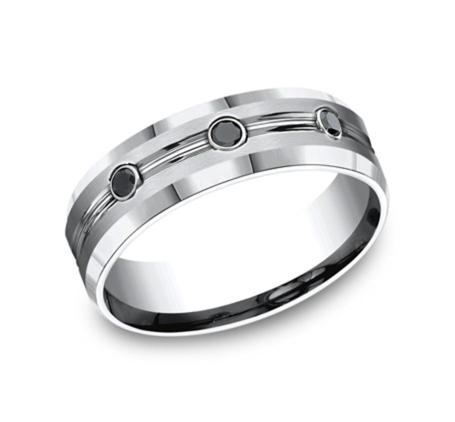 The Saber 7.50 mm White Cobalt Double Groove & Black Diamond Wedding Ring (1/5 TCW)