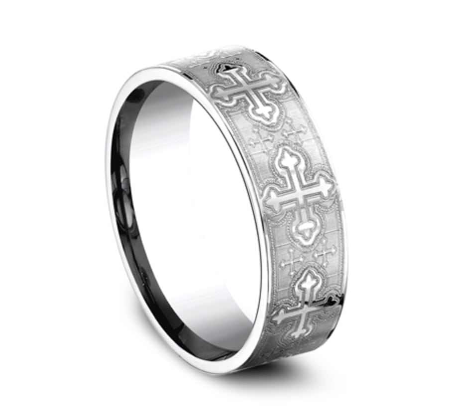 The Joust 7.00 mm White Cobalt Cross Pattern Wedding Ring