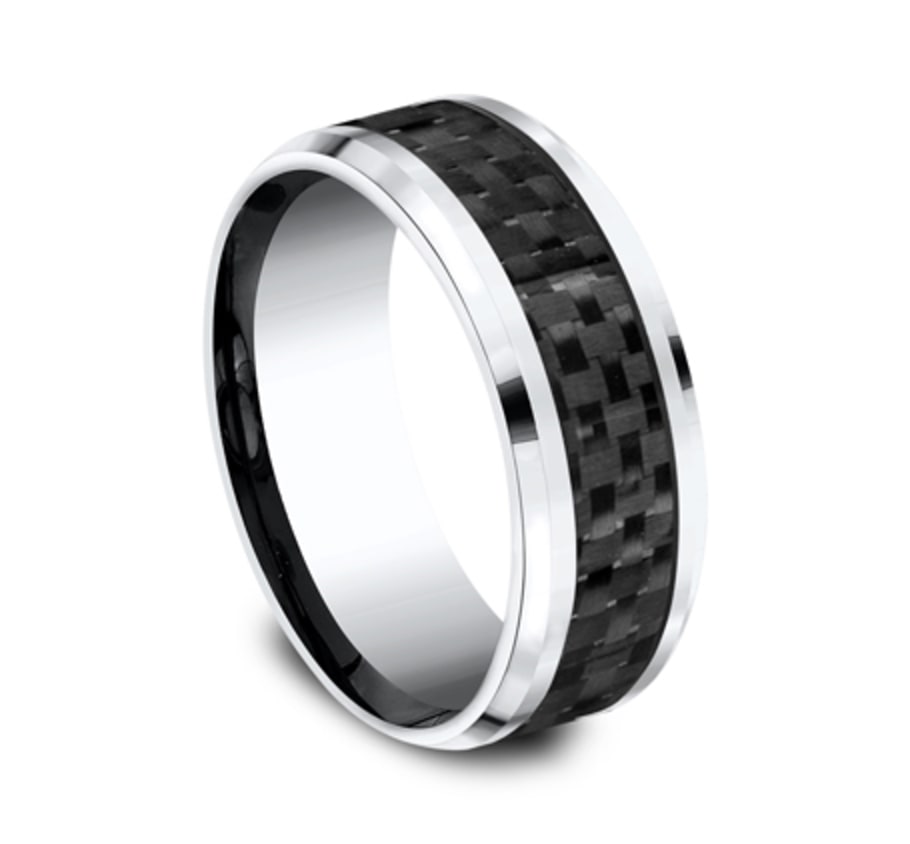 The Hamilton 8.00 mm White Cobalt and Black Carbon Fiber Inlay Wedding Ring