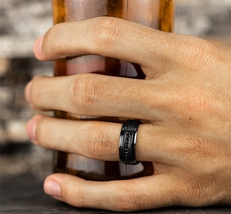 The Deputy 9.00 mm Black Titanium and Black Cubic Zirconia Wedding Ring