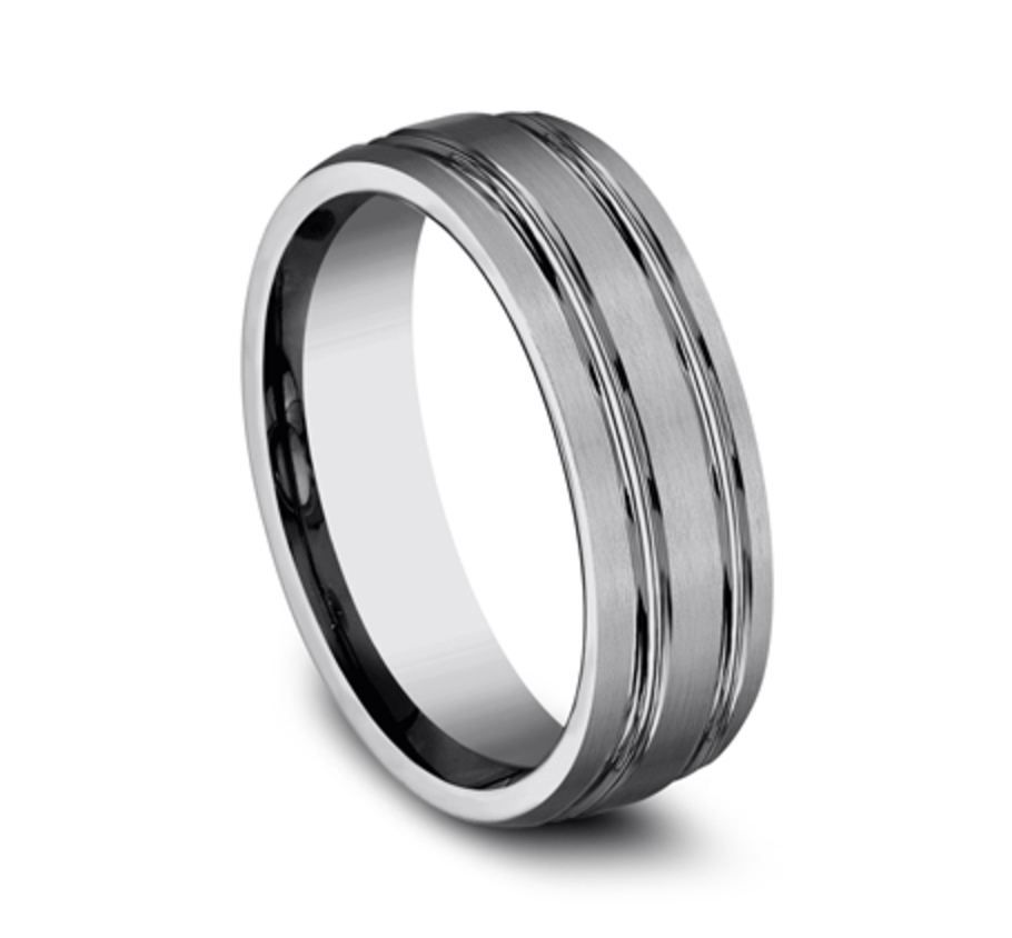 7.00 mm Tungsten Double Groove Wedding Ring