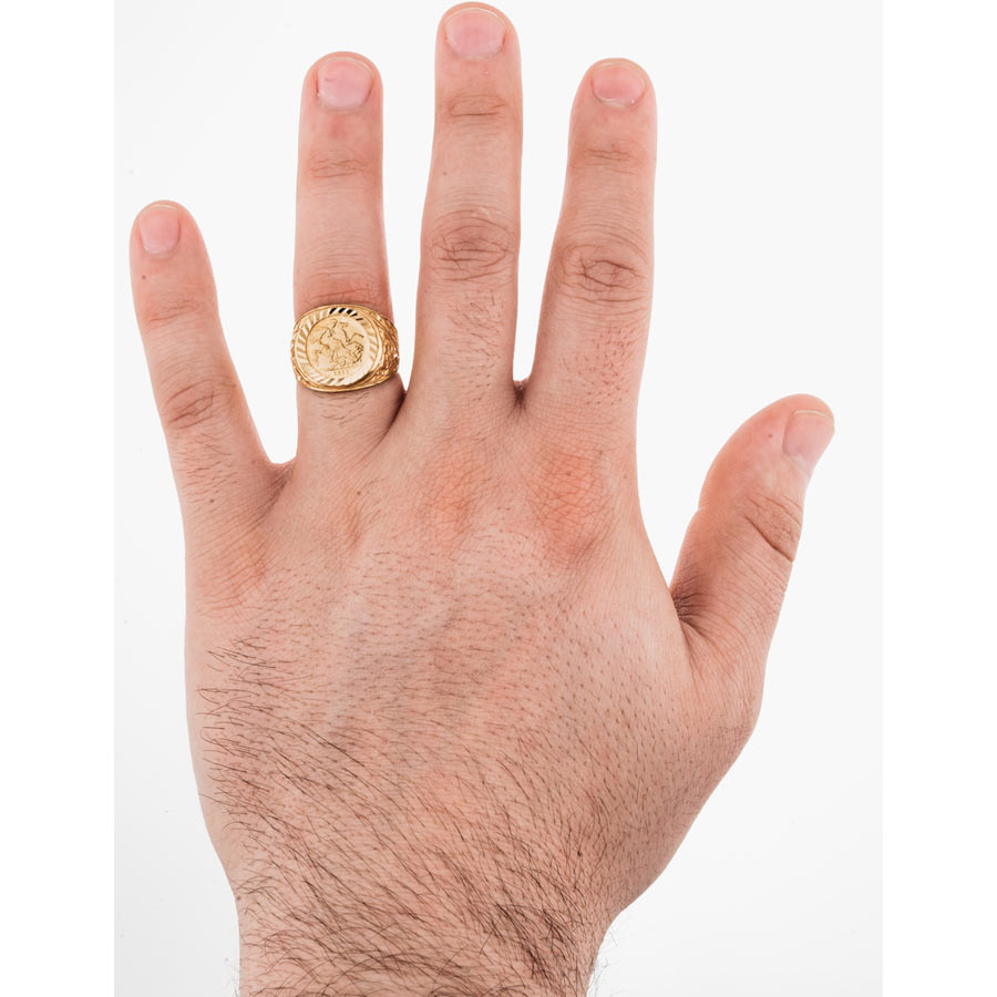 21K Yellow Gold Sovereign Coin Vintage Men's Ring