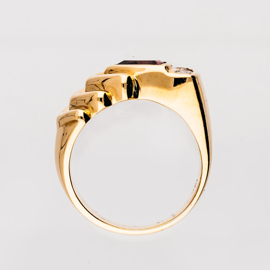 14K Yellow Gold Rhodolite Garnet & Diamond Vintage Men's Ring (2 TCW)