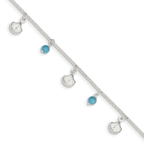 Sterling Silver Shell & Turquoise Charm Anklet