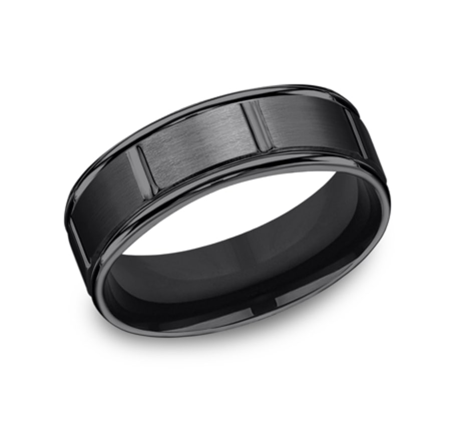 The Gambit 7.00 mm Black Titanium Vertical Groove Wedding Ring