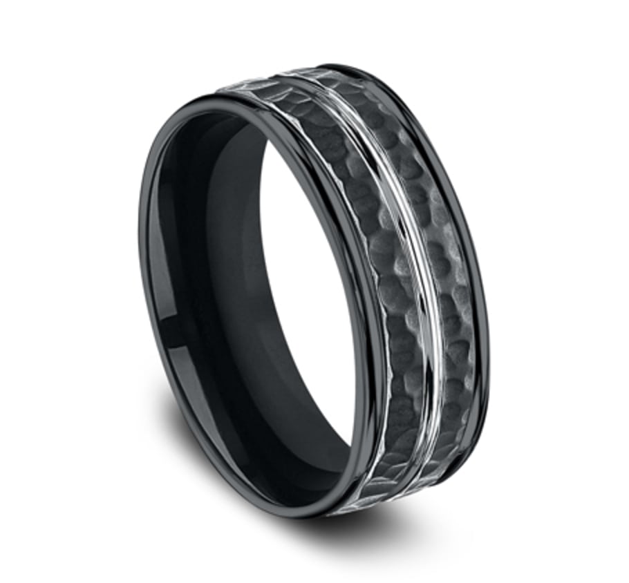 The Lambert 8.00 mm Black Cobalt Hammered Finish & Center Groove Wedding Ring