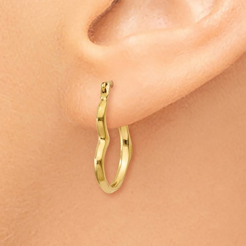 14K yellow gold open heart hoop earrings