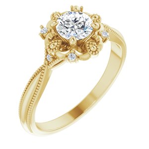 14K yellow gold vintage-inspired engagement ring with round lab grown diamond