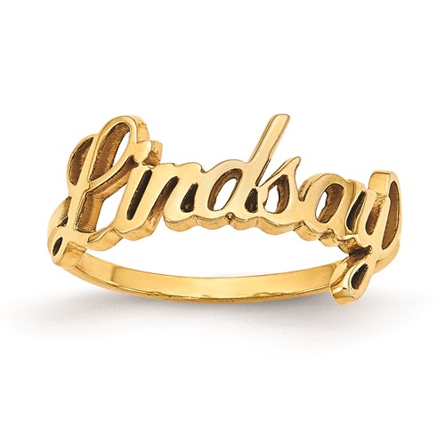 14K yellow gold personalized script name ring