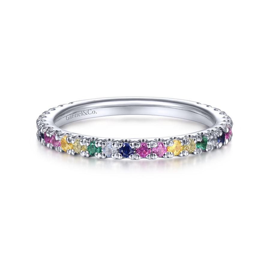 14K white gold ring with multicolor gemstones