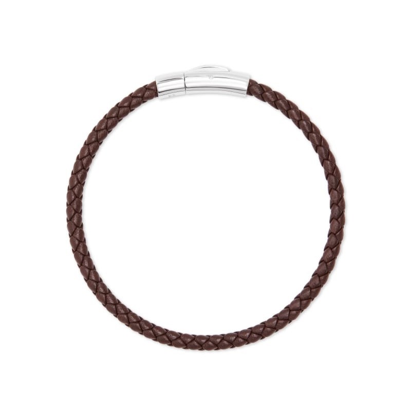 Evans Sterling Silver Corded Bracelet in Brown Leather