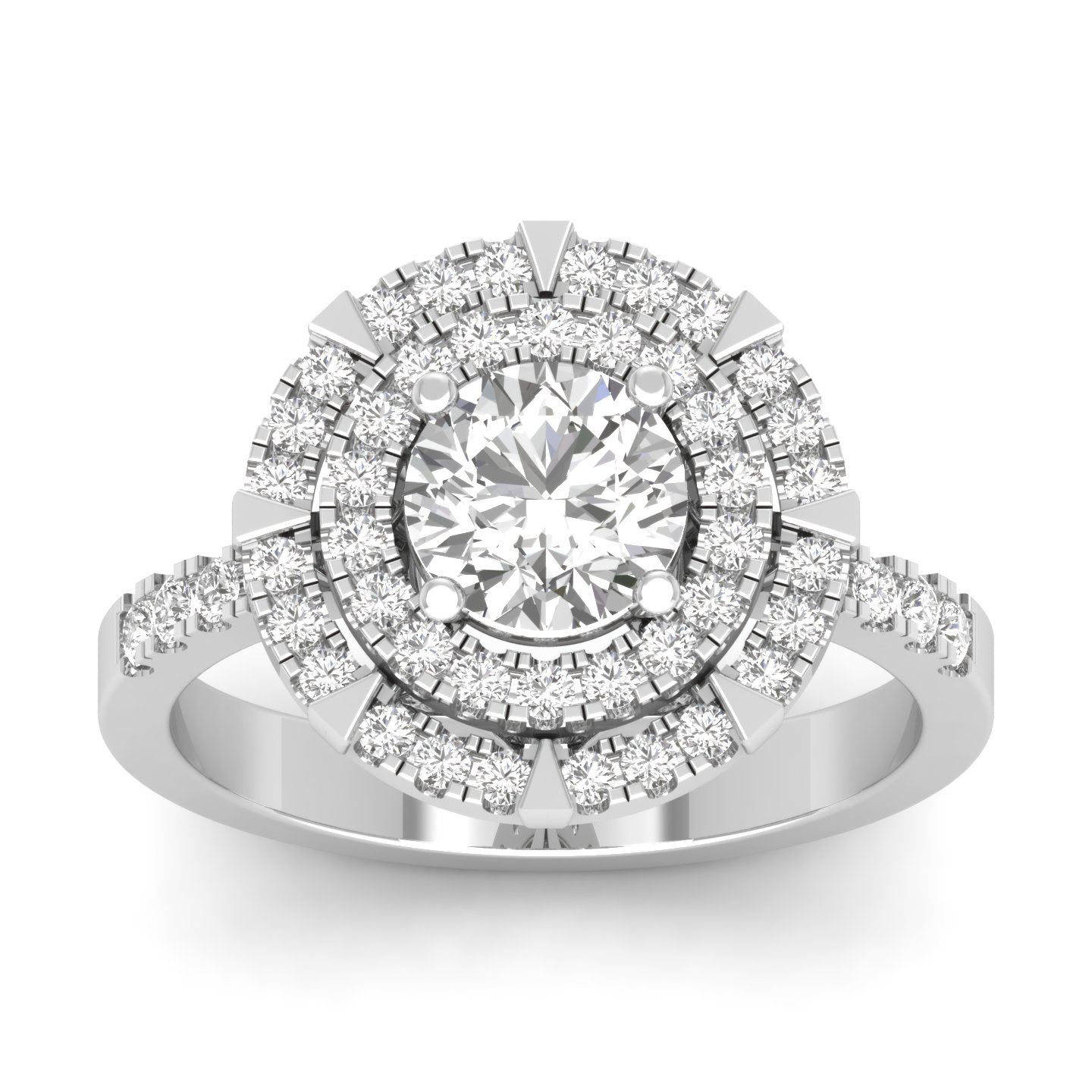 14K white gold double halo round lab grown diamond engagement ring