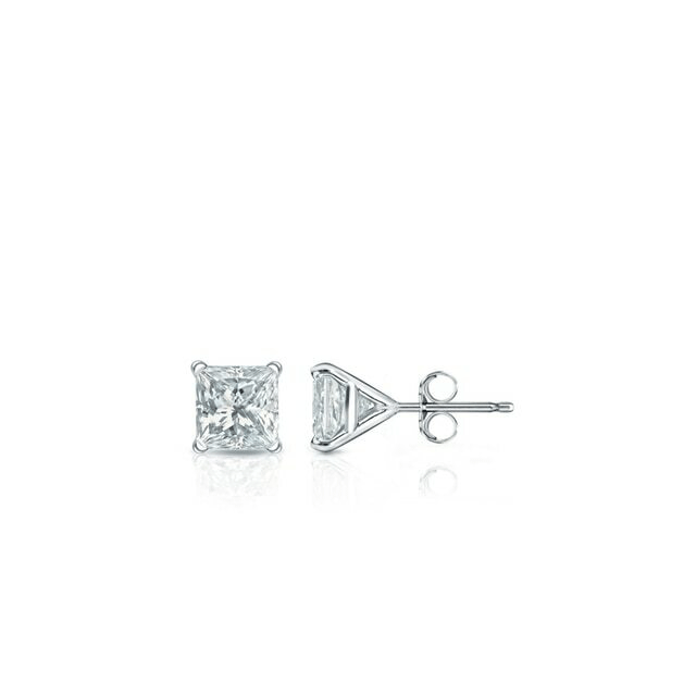 14K gold princess-cut lab grown diamond stud earrings