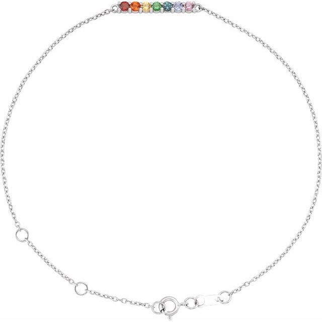 14K gold chain bracelet with rainbow gemstones