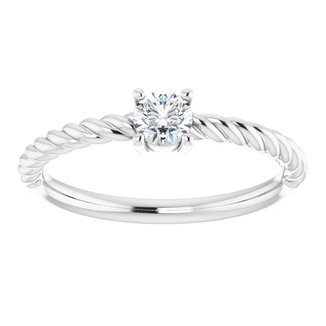 14K gold promise ring with white sapphire center stone and twisted rope band