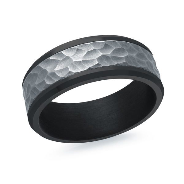 black tantalum wedding ring with hammered finish titanium center