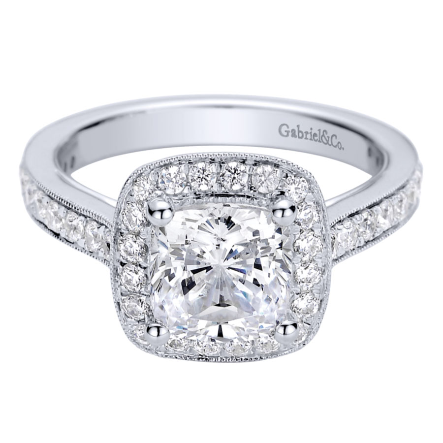 Bambalina 14K White Gold Cushion Halo Engagement Ring