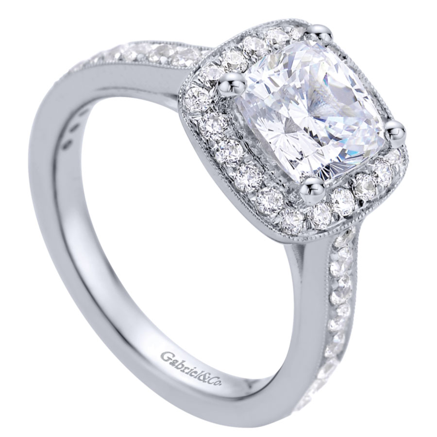 Bambalina 14K White Gold Cushion Halo Engagement Ring