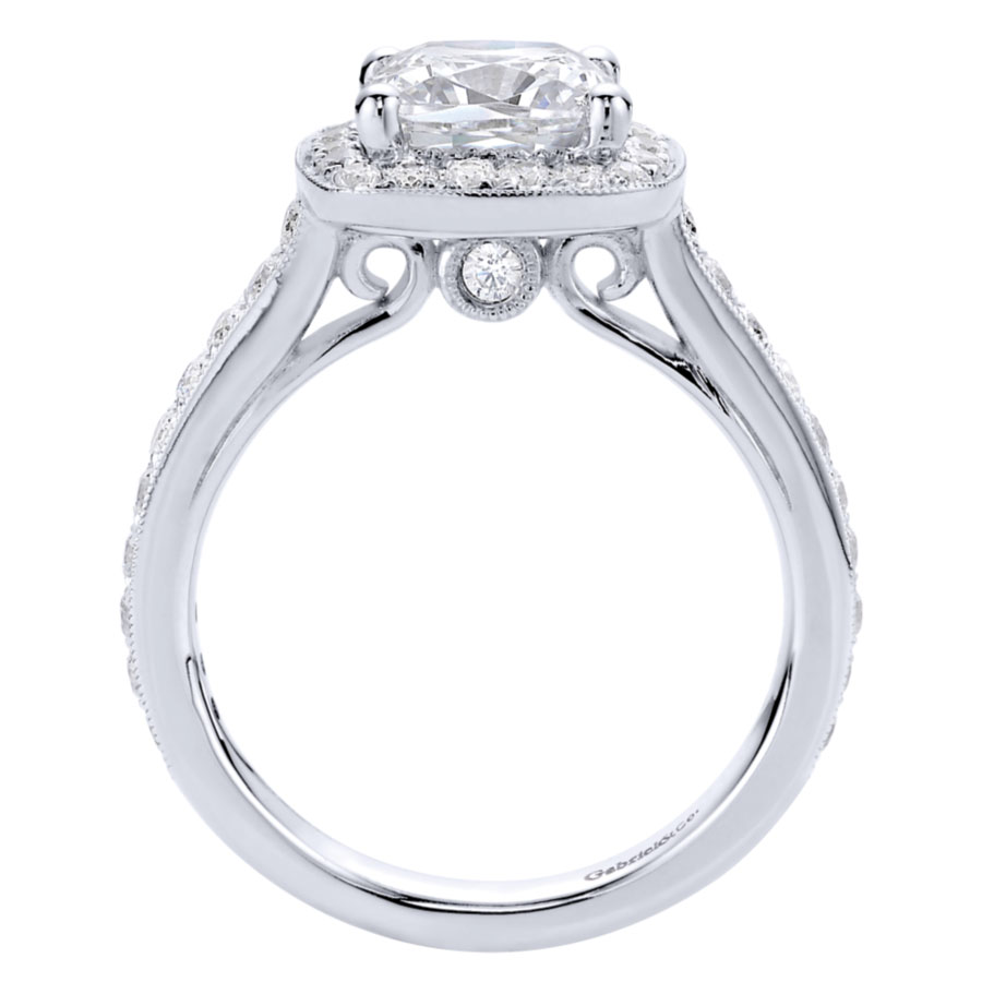 Bambalina 14K White Gold Cushion Halo Engagement Ring