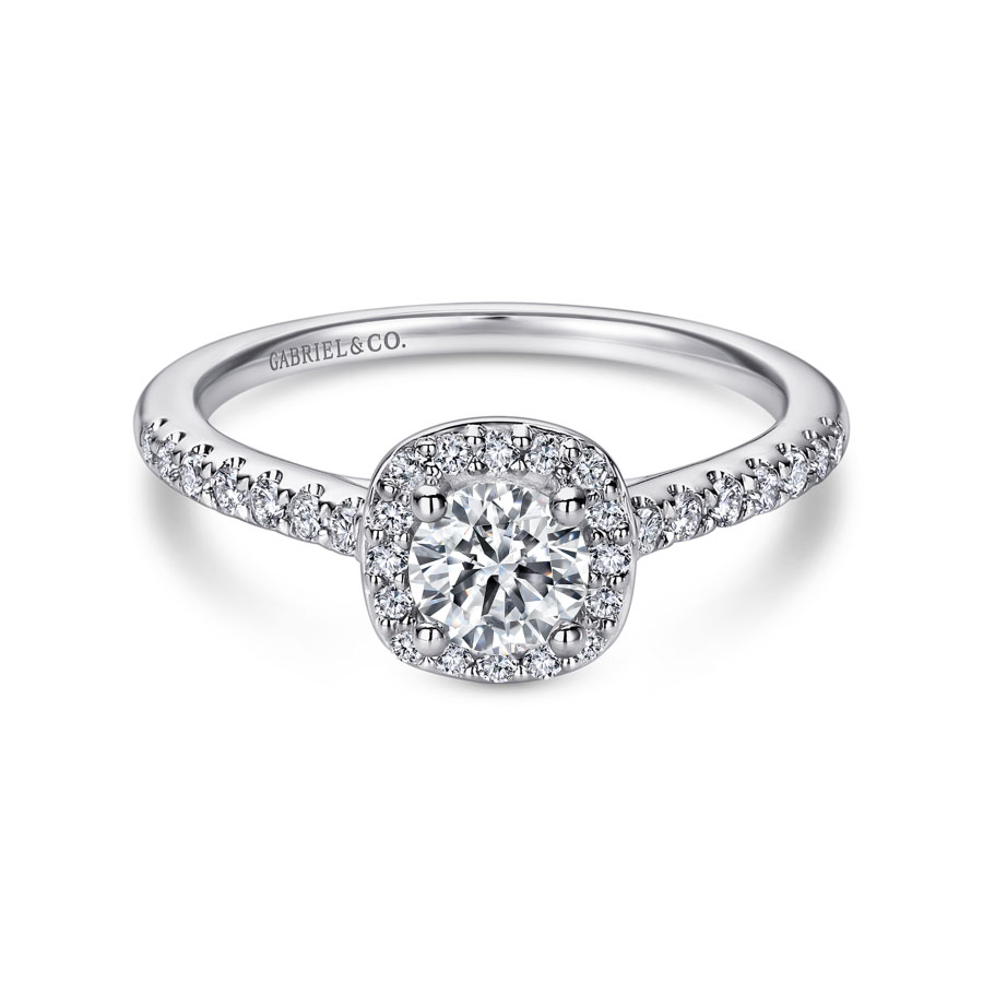 Lyla 14K White Gold Round Moissanite Halo Engagement Ring (3/4 TCW)