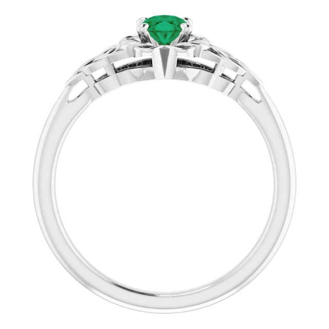 14K gold promise ring with oval-shaped emerald and celtic-knot band