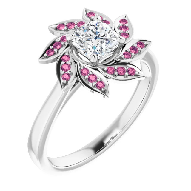 Zahara 14K White Gold Floral-Inspired Pink Sapphire Halo Engagement Ring