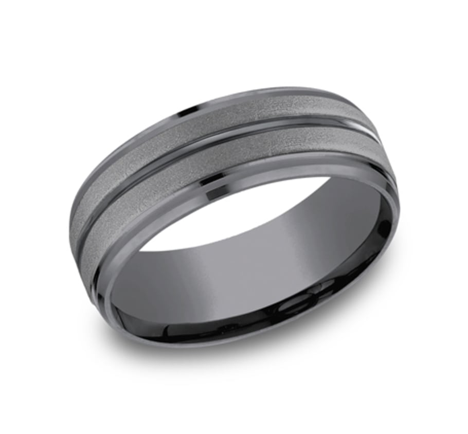 The Kilo 8.00 mm Dark Tantalum Powder Coated Center Groove Wedding Ring - Size 10