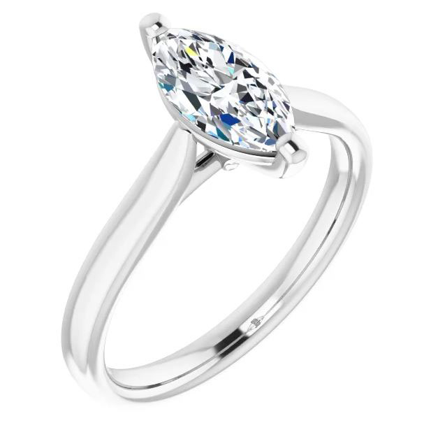 solitaire engagement ring with marquise shaped moissanite center stone and polished band