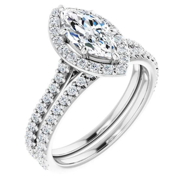 Melanie Marquise Moissanite Halo Preset Engagement Ring (1 2/5 CT DEW)