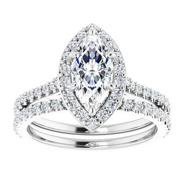 Melanie Marquise Moissanite Halo Preset Engagement Ring (1 2/5 CT DEW)