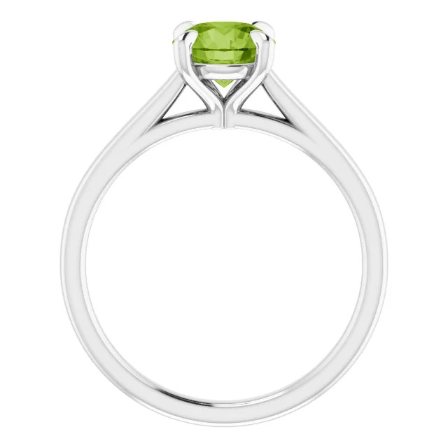 14K gold solitaire engagement ring with round peridot center stone and polished band