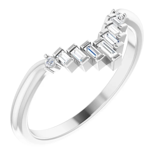 14K gold ring guard with vertical baguette cut diamonds to curve around an engagement ring