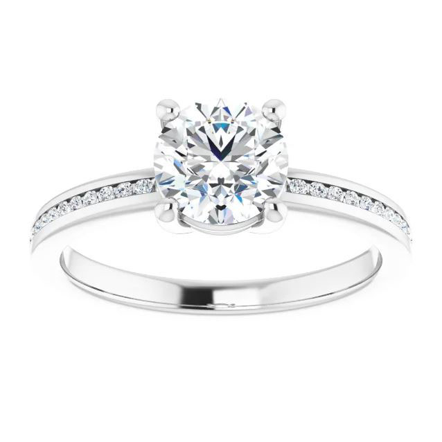 straight engagement ring with channel set diamond band