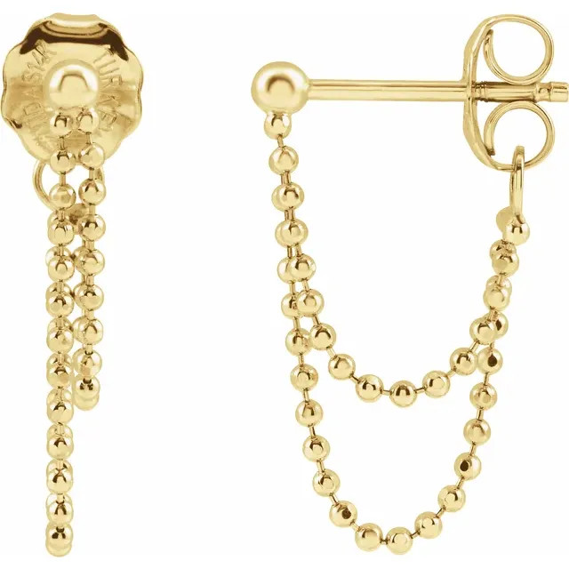 14K yellow gold beaded chain double hoop earrings