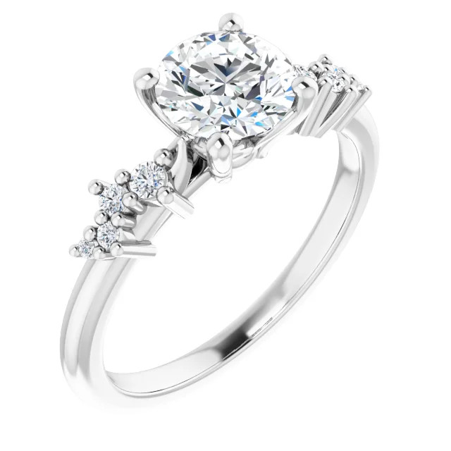 straight engagement ring with graduating size diamond accent stones in the band