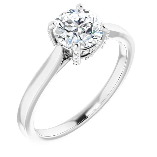 solitaire engagement ring with hidden halo of accent stones and polished band