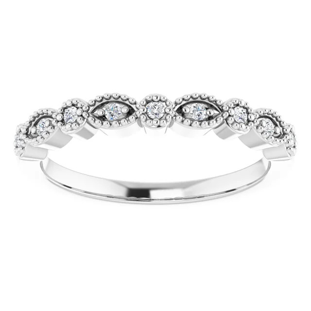 straight wedding ring with milgrain detailing and diamonds