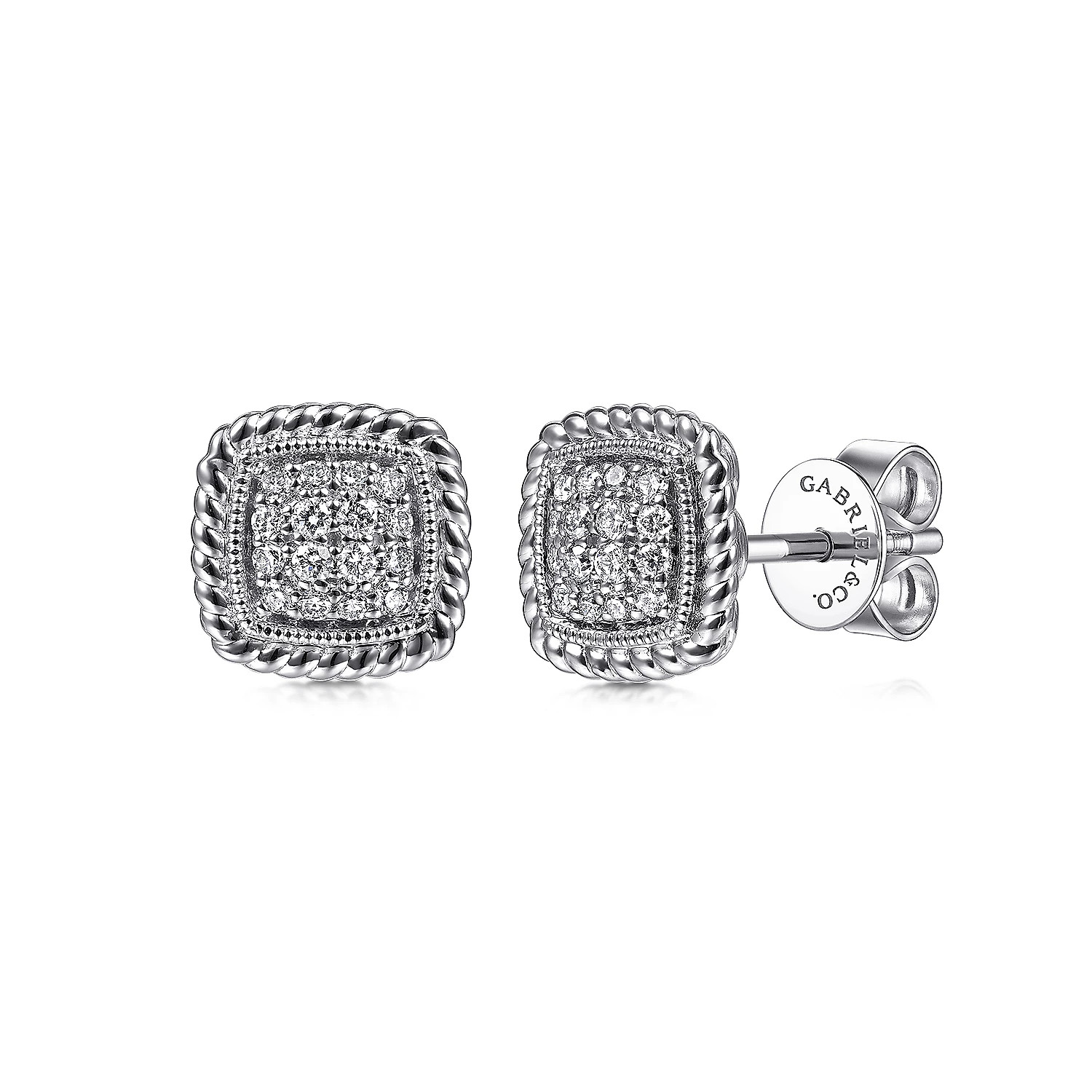 14K White Gold Pave Diamond Stud Earrings