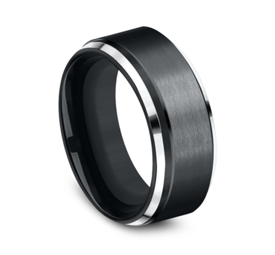 The Duke 9.00 mm Black Cobalt Satin Finish Stair Step Wedding Ring - Size 10