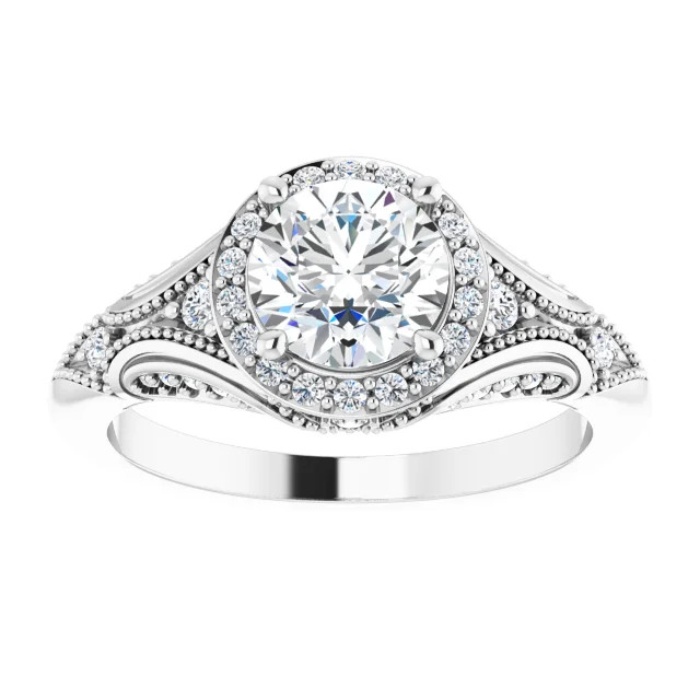 Nadine Round Moissanite Vintage-Inspired Halo Preset Engagement Ring (1 1/3 CT DEW)