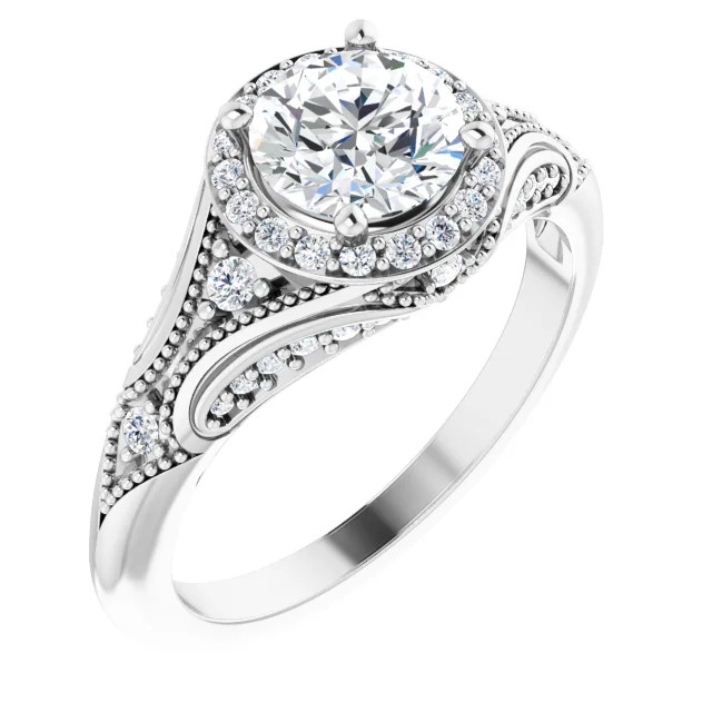 Nadine Round Moissanite Vintage-Inspired Halo Preset Engagement Ring (1 1/3 CT DEW)