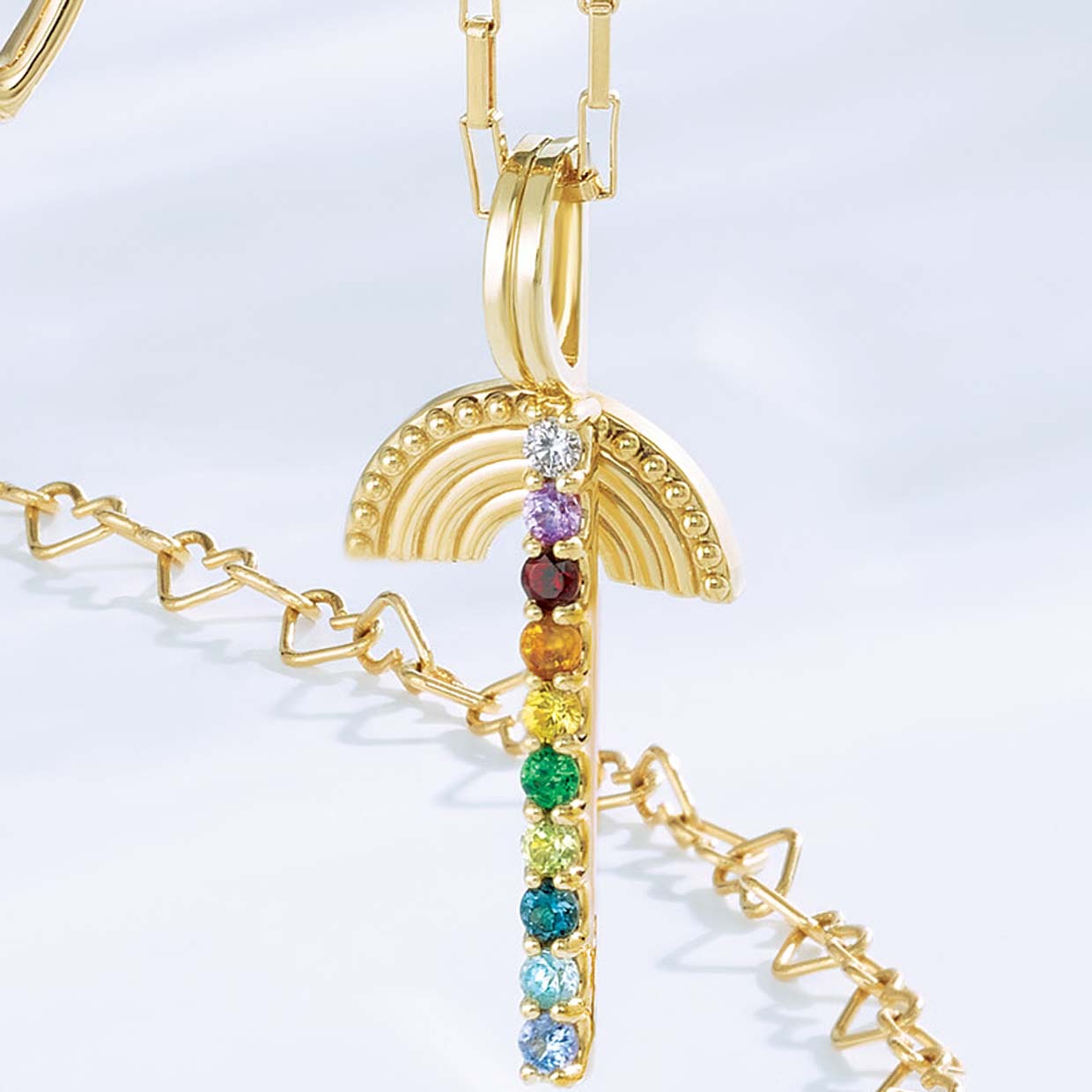 Caroline 14K Gold Vertical Rainbow Gemstone Pendant Necklace (1/6 CT DEW)