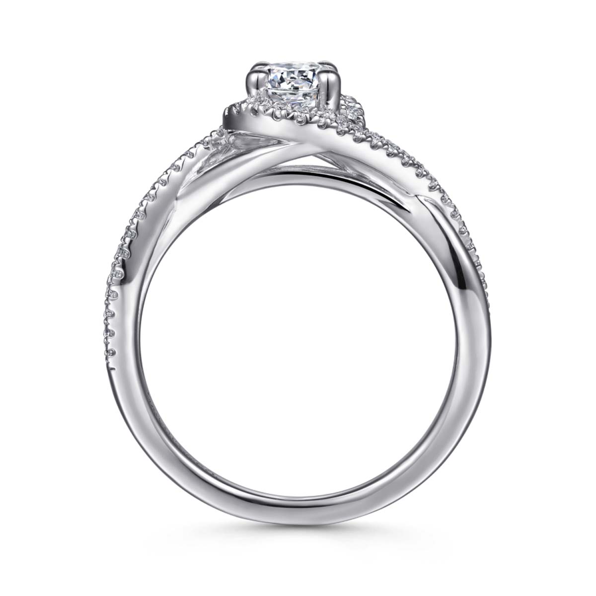 Courtney 14K White Gold Round Moissanite Criss Cross Halo Engagement Ring (3/4 TCW)