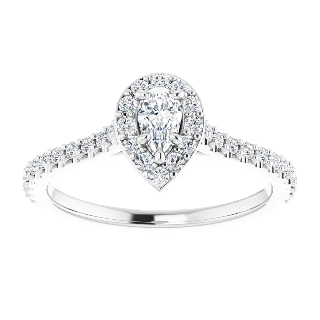 Melanie 14K White Gold Pear Moissanite Halo Engagement Ring (5/8 TCW)