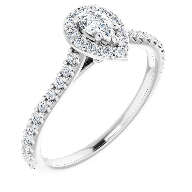 Melanie 14K White Gold Pear Moissanite Halo Engagement Ring (5/8 TCW)