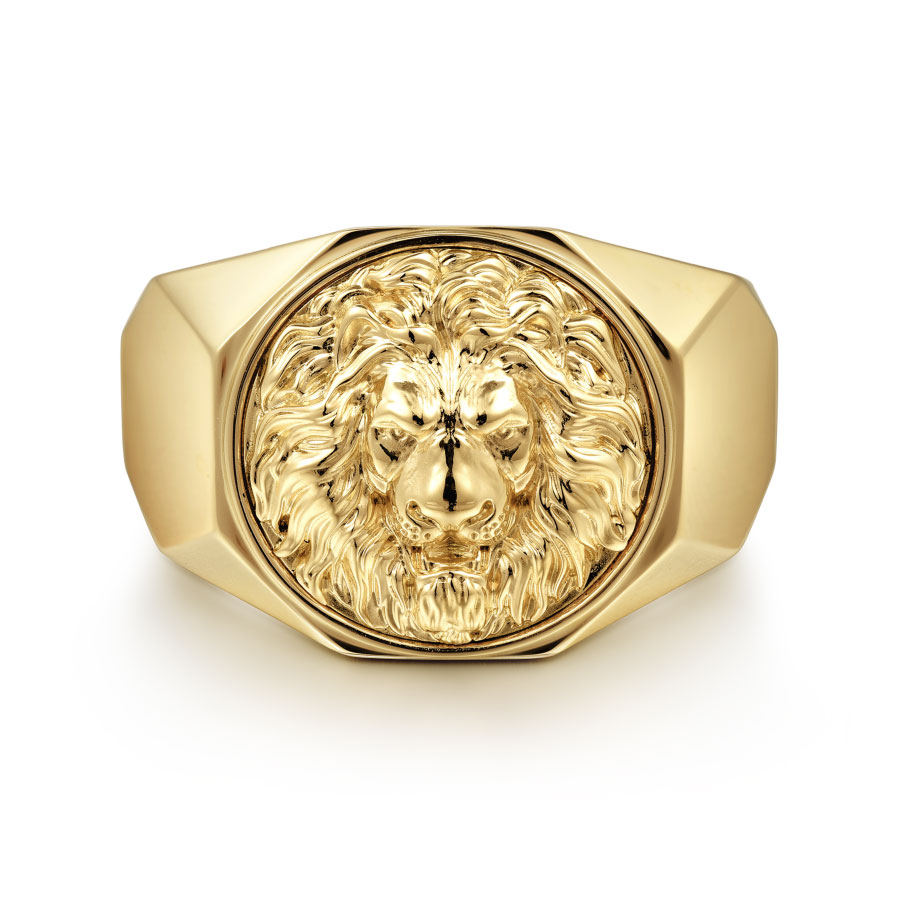 14K Yellow Gold Lion Head Men's Ring